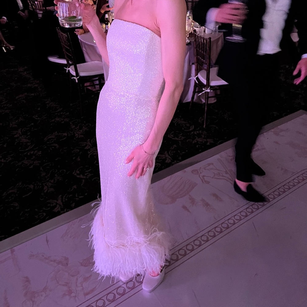 16arlington sequin dress with feather bottom